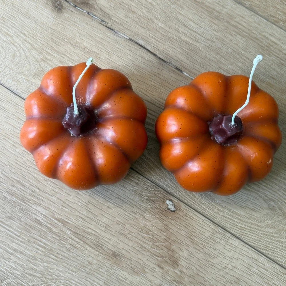 Pumpkin Shaped Decorative Candles Set of 2 Fall Autumn Harvest Decor